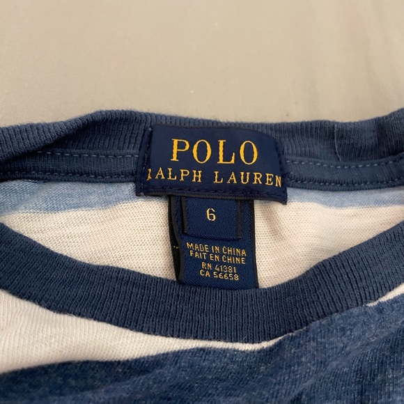 Polo Boy’s Blue and White Striped Short Sleeve Shirt| Size: 6 - Picture 2 of 4